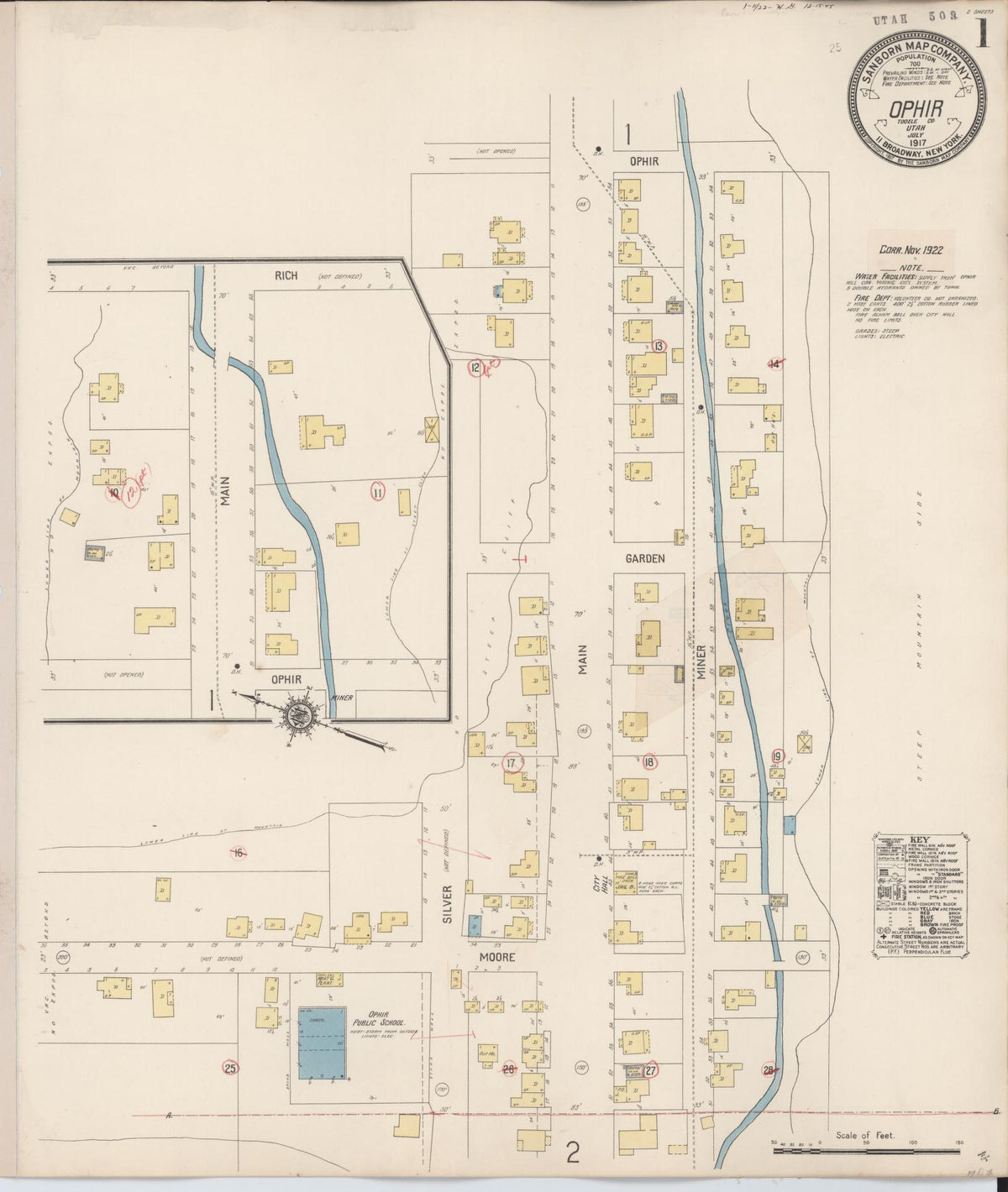 Sanborn Fire Insurance Map from Ophir, Tooele County, Utah (1922), Sheet #0001 - Historic Sanborn Fire Insurance Map Print, vintage old map wall art, antique decor, genealogy gift, Utah Utah map