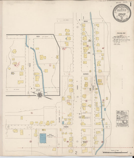 Sanborn Fire Insurance Map from Ophir, Tooele County, Utah (1922), Sheet #0001 - Historic Sanborn Fire Insurance Map Print, vintage old map wall art, antique decor, genealogy gift, Utah Utah map