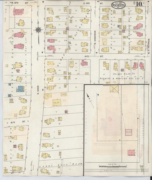 Sanborn Fire Insurance Map from Rochester, Fulton County, Indiana (1942), Sheet #0010 - Historic Sanborn Fire Insurance Map Print, vintage old map wall art, antique decor, genealogy gift, Indiana Indiana map