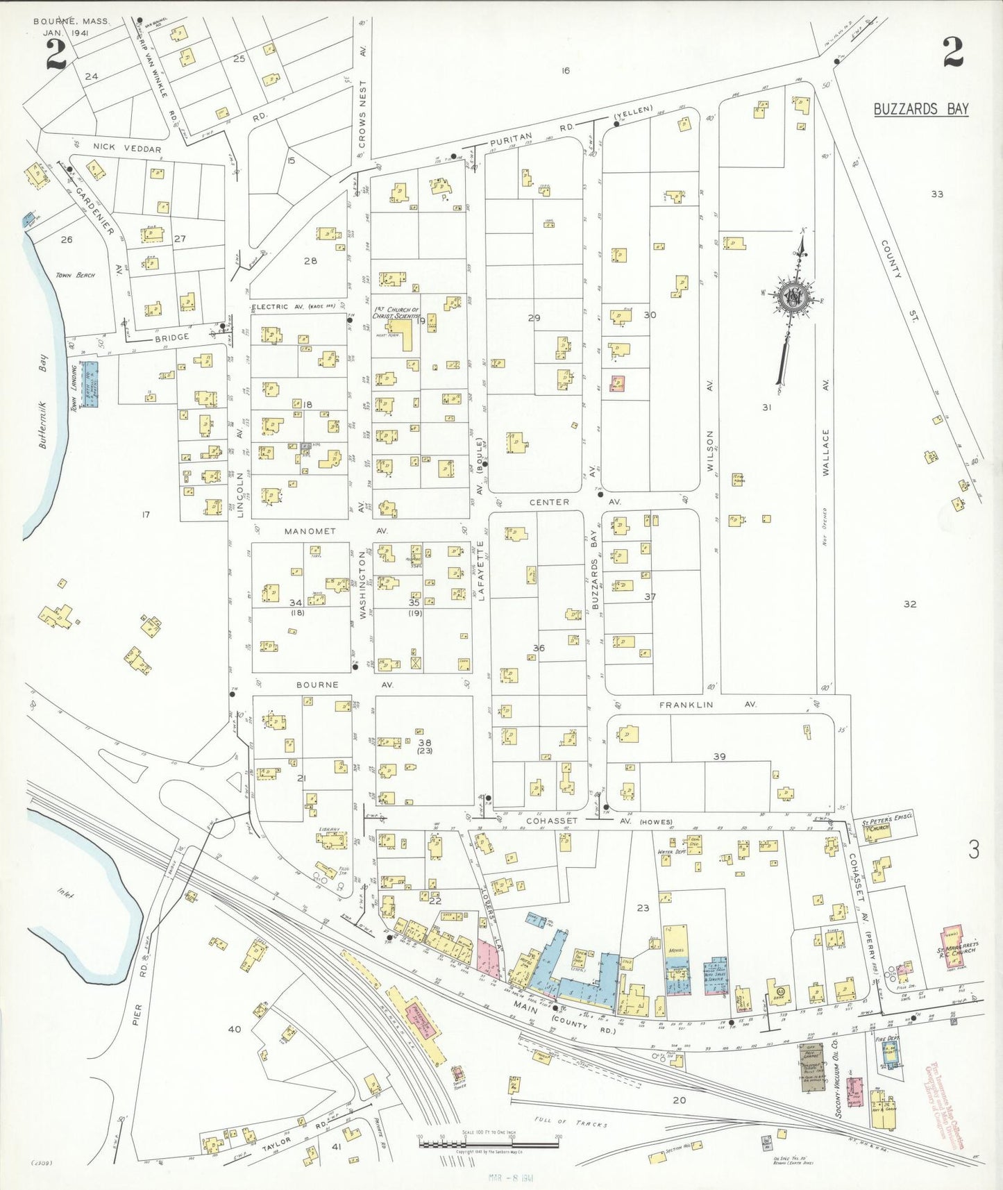 Sanborn Fire Insurance Map from Bourne, Barnstable County, Massachusetts (1941), Sheet #0002 - Complete Map Set gallery image, historic Sanborn map, vintage wall art, Massachusetts Massachusetts
