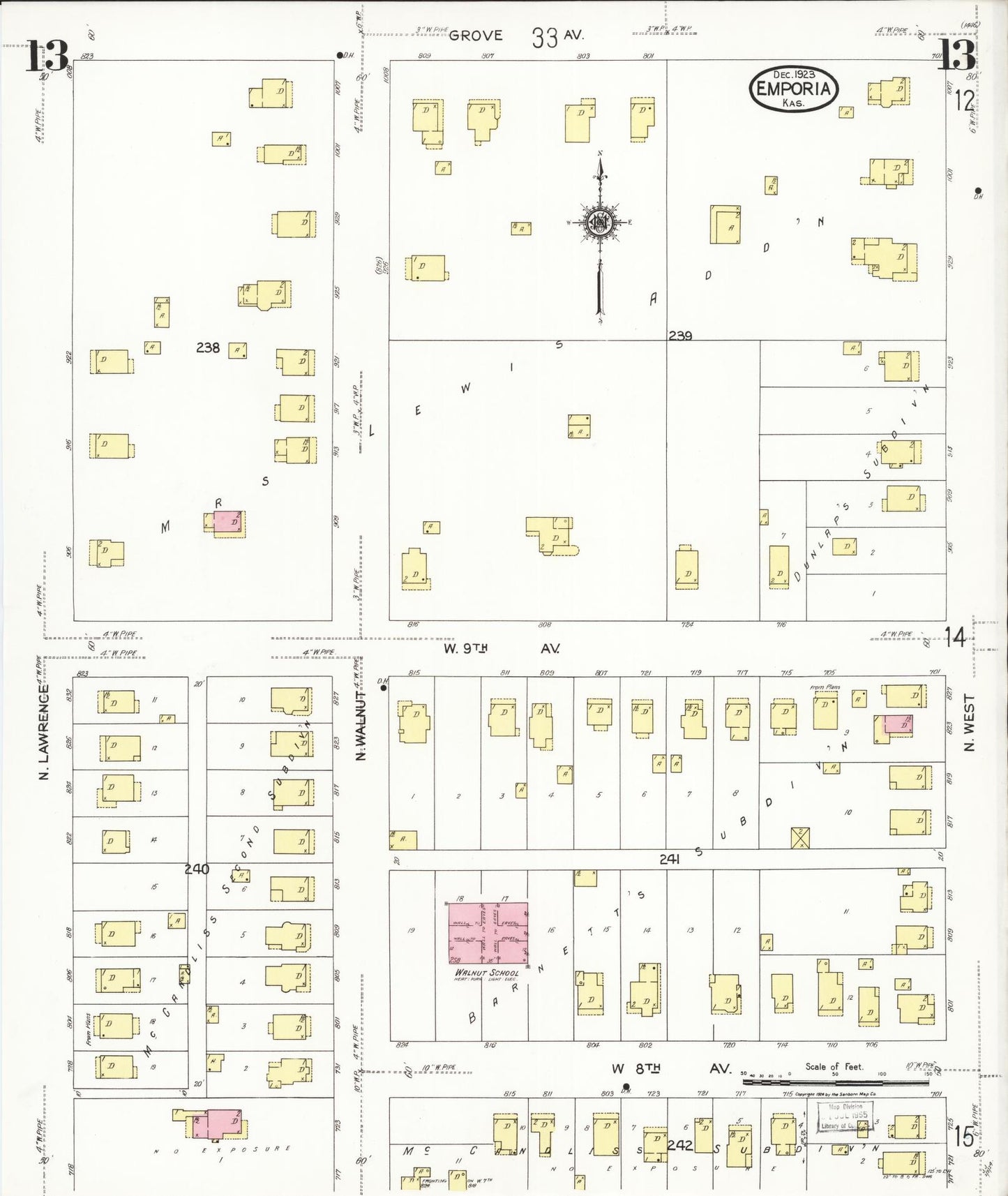 Sanborn Fire Insurance Map from Emporia, Lyon County, Kansas (1923), Sheet #0013 - Historic Sanborn Fire Insurance Map Print, vintage old map wall art, antique decor, genealogy gift, Kansas Kansas map