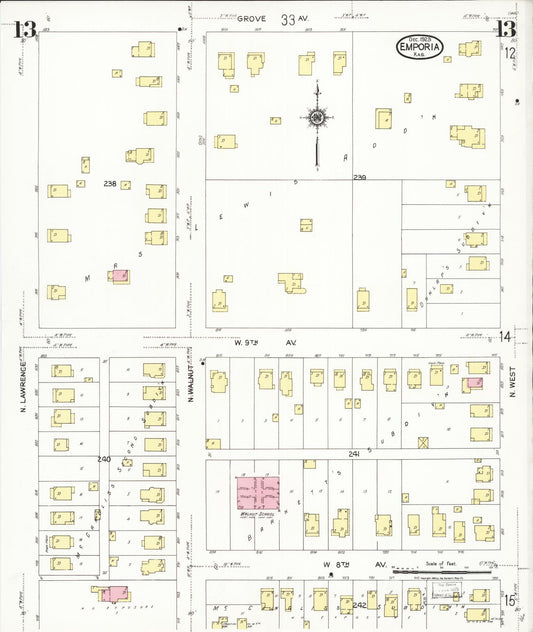 Sanborn Fire Insurance Map from Emporia, Lyon County, Kansas (1923), Sheet #0013 - Historic Sanborn Fire Insurance Map Print, vintage old map wall art, antique decor, genealogy gift, Kansas Kansas map