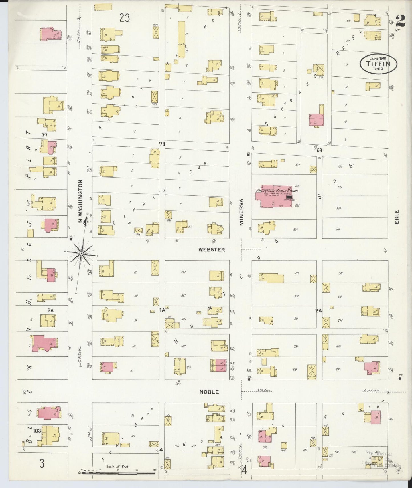 Sanborn Fire Insurance Map from Tiffin, Seneca County, Ohio (1908), Sheet #0002 - Complete Map Set gallery image, historic Sanborn map, vintage wall art, Ohio Ohio