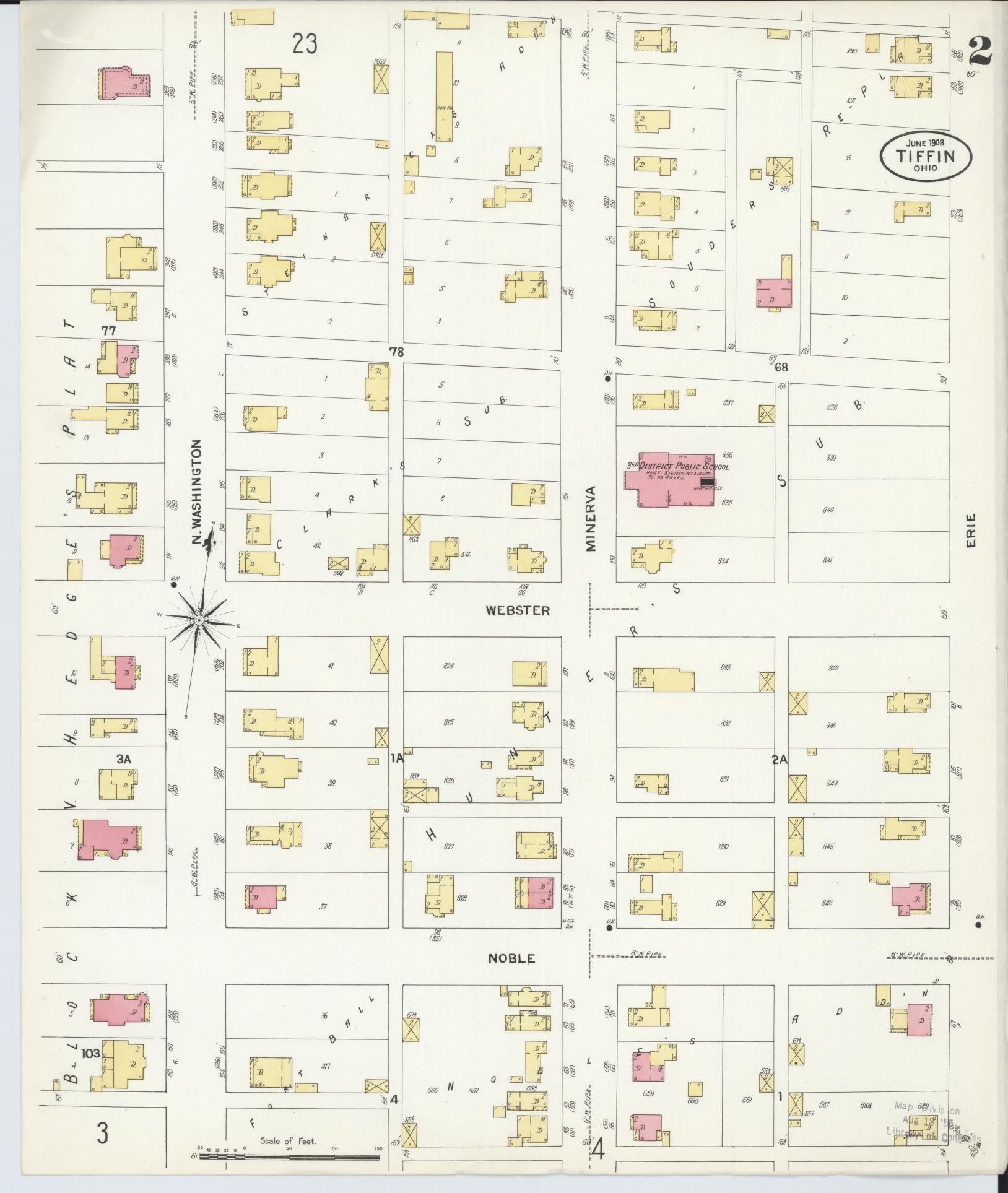 Sanborn Fire Insurance Map from Tiffin, Seneca County, Ohio (1908), Sheet #0002 - Complete Map Set gallery image, historic Sanborn map, vintage wall art, Ohio Ohio