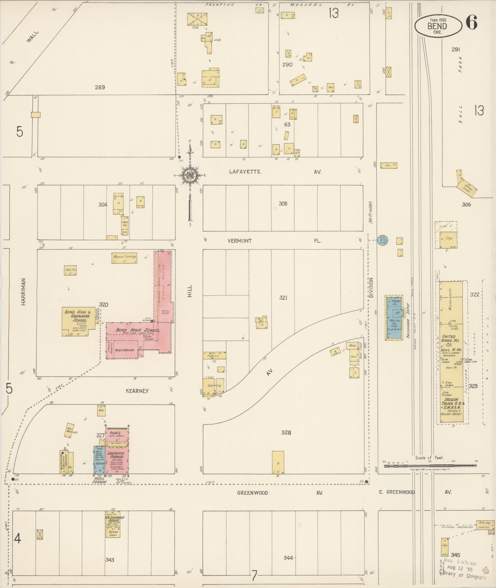 Sanborn Fire Insurance Map from Bend, Deschutes County, Oregon (1920), Sheet #0006 - Complete Map Set gallery image, historic Sanborn map, vintage wall art, Oregon Oregon