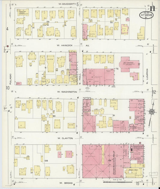 Sanborn Fire Insurance Map from Athens, Clarke County, Georgia (1913), Sheet #0011 - Historic Sanborn Fire Insurance Map Print, vintage old map wall art, antique decor, genealogy gift, Georgia Georgia map