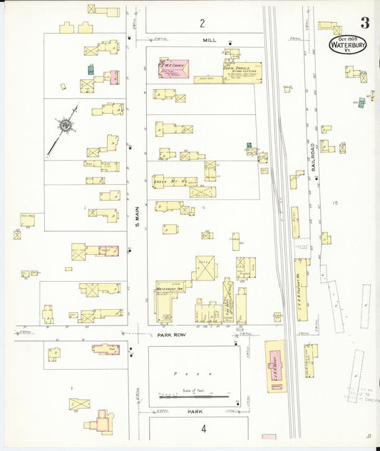 Sanborn Fire Insurance Map from Waterbury, Washington County, Vermont (1909), Sheet #0003 - Historic Sanborn Fire Insurance Map Print, vintage old map wall art, antique decor, genealogy gift, Vermont Vermont map