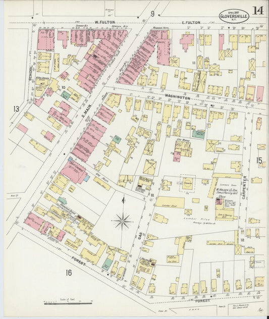 Sanborn Fire Insurance Map from Gloversville, Fulton County, New York (1897), Sheet #0014 - Historic Sanborn Fire Insurance Map Print, vintage old map wall art, antique decor, genealogy gift, New York New York map