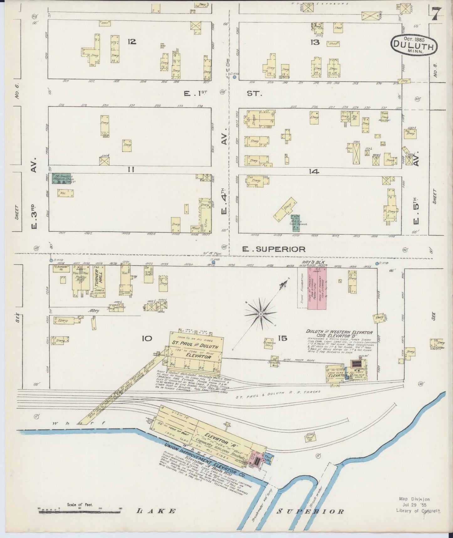Sanborn Fire Insurance Map from Duluth, Saint Louis County, Minnesota (1885), Sheet #0007 - Historic Sanborn Fire Insurance Map Print, vintage old map wall art, antique decor, genealogy gift, Minnesota Minnesota map