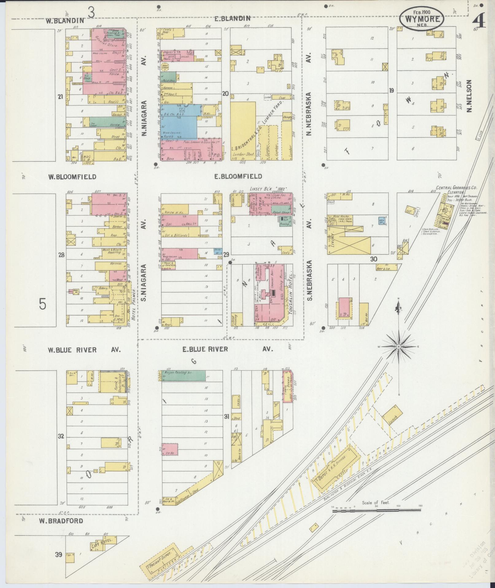 Sanborn Fire Insurance Map from Wymore, Gage County, Nebraska (1900), Sheet #0004 - Historic Sanborn Fire Insurance Map Print, vintage old map wall art, antique decor, genealogy gift, Nebraska Nebraska map