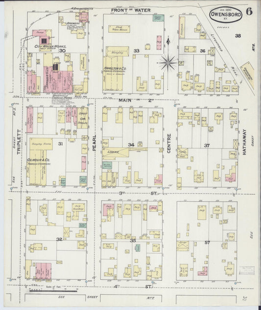 Sanborn Fire Insurance Map from Owensboro, Daviess County, Kentucky (1890), Sheet #0006 - Historic Sanborn Fire Insurance Map Print, vintage old map wall art, antique decor, genealogy gift, Kentucky Kentucky map