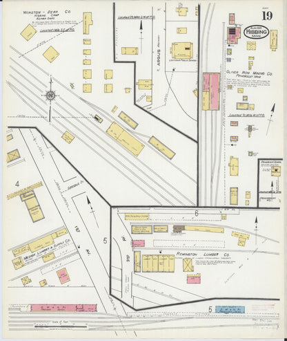 Sanborn Fire Insurance Map from Hibbing, Saint Louis County, Minnesota (1921), Sheet #0019 - Historic Sanborn Fire Insurance Map Print, vintage old map wall art, antique decor, genealogy gift, Minnesota Minnesota map