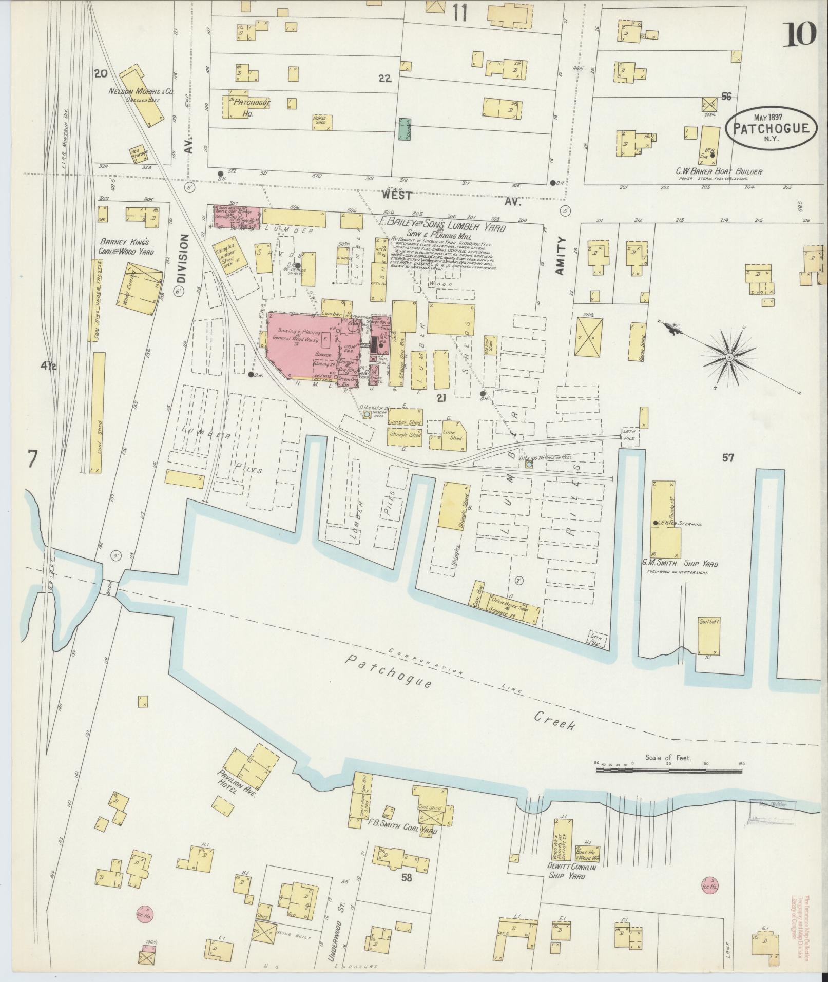 Sanborn Fire Insurance Map from Patchogue, Suffolk County, New York (1897), Sheet #0010 - Complete Map Set gallery image, historic Sanborn map, vintage wall art, New York New York