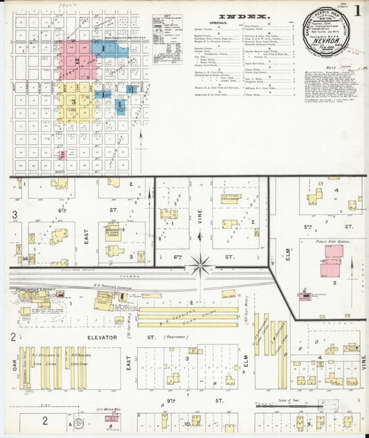 Sanborn Fire Insurance Map from Nevada, Story County, Iowa (1896), Sheet #0001 - Historic Sanborn Fire Insurance Map Print, vintage old map wall art, antique decor, genealogy gift, Nevada Nevada map