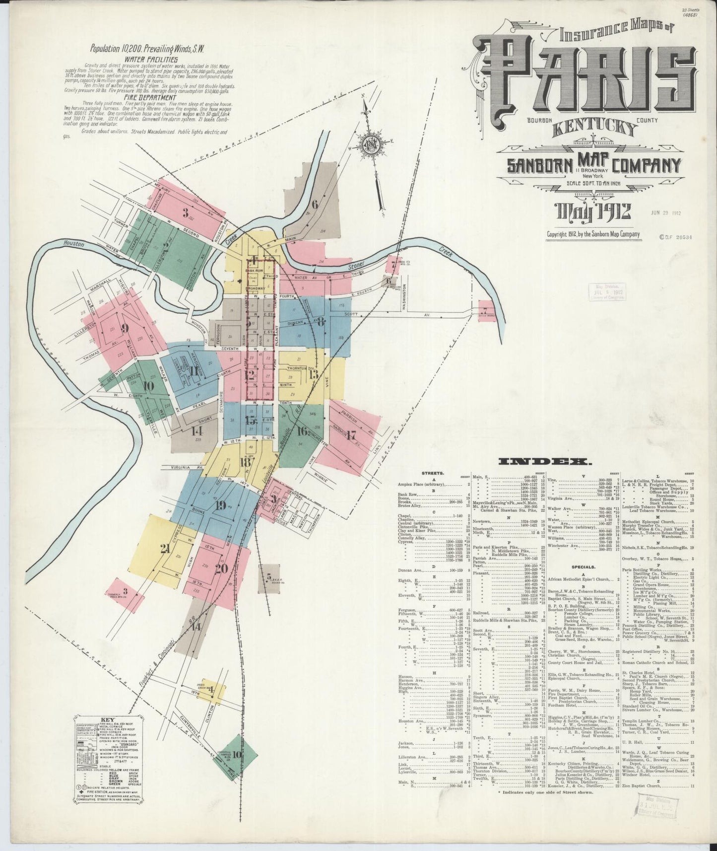 Sanborn Fire Insurance Map from Paris, Bourbon County, Kentucky (1912), Sheet #0001 - Complete Map Set gallery image, historic Sanborn map, vintage wall art, Kentucky Kentucky
