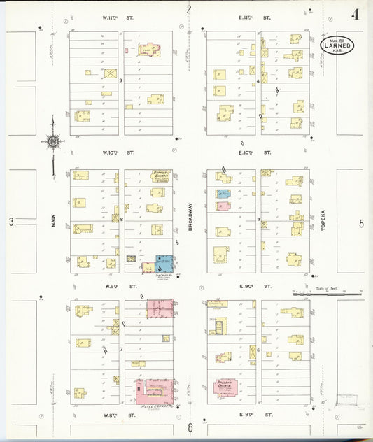 Sanborn Fire Insurance Map from Larned, Pawnee County, Kansas (1911), Sheet #0004 - Historic Sanborn Fire Insurance Map Print, vintage old map wall art, antique decor, genealogy gift, Kansas Kansas map