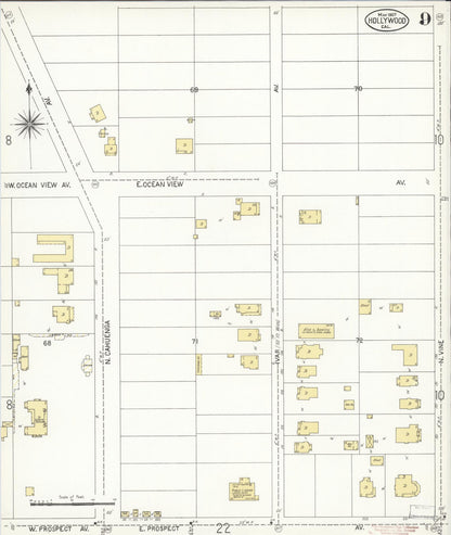Sanborn Fire Insurance Map from Hollywood, Los Angeles County, California (1907), Sheet #0009 - Complete Map Set gallery image, historic Sanborn map, vintage wall art, California California