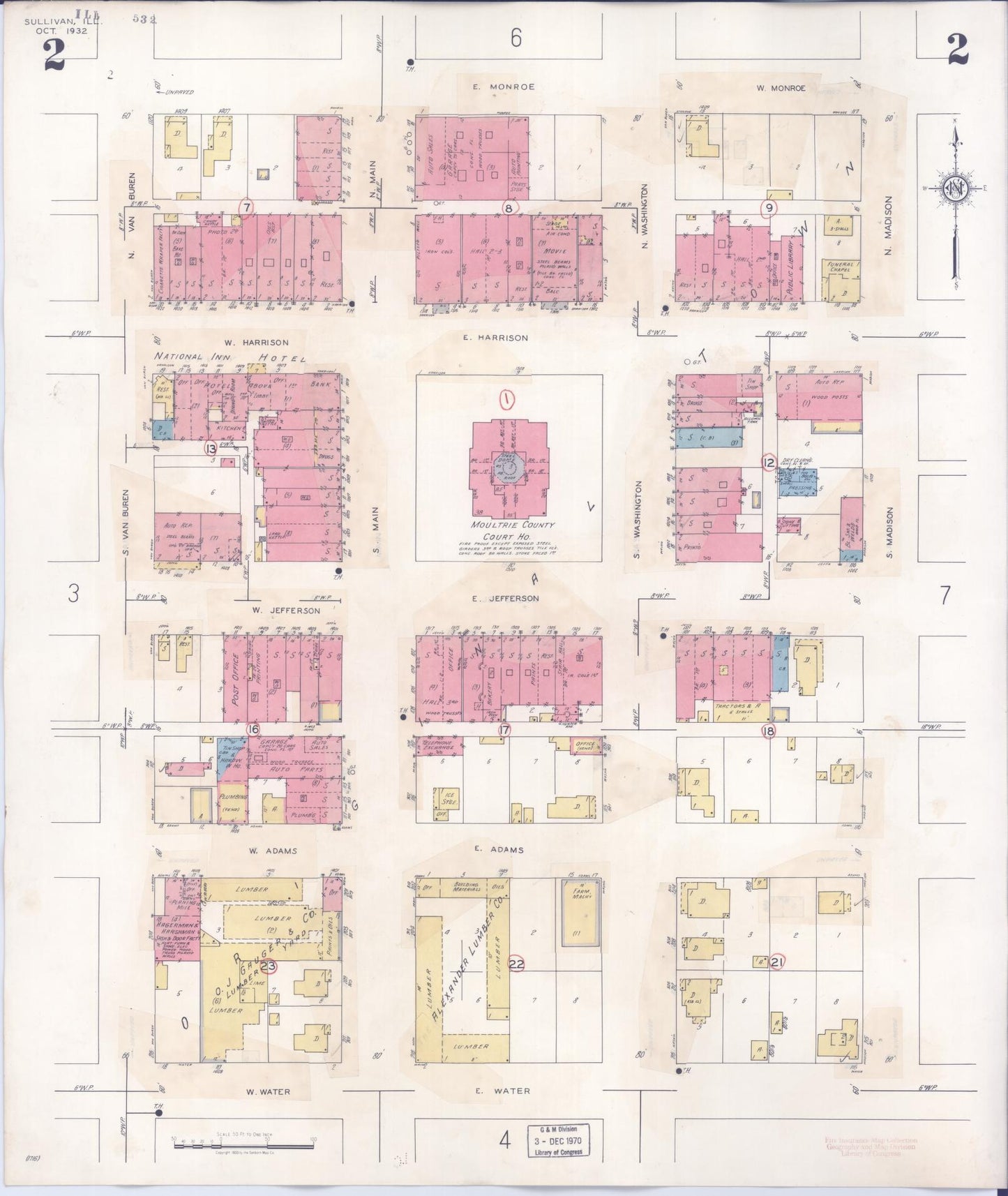 Sanborn Fire Insurance Map from Sullivan, Moultrie County, Illinois (1940), Sheet #0002 - Historic Sanborn Fire Insurance Map Print, vintage old map wall art, antique decor, genealogy gift, Illinois Illinois map