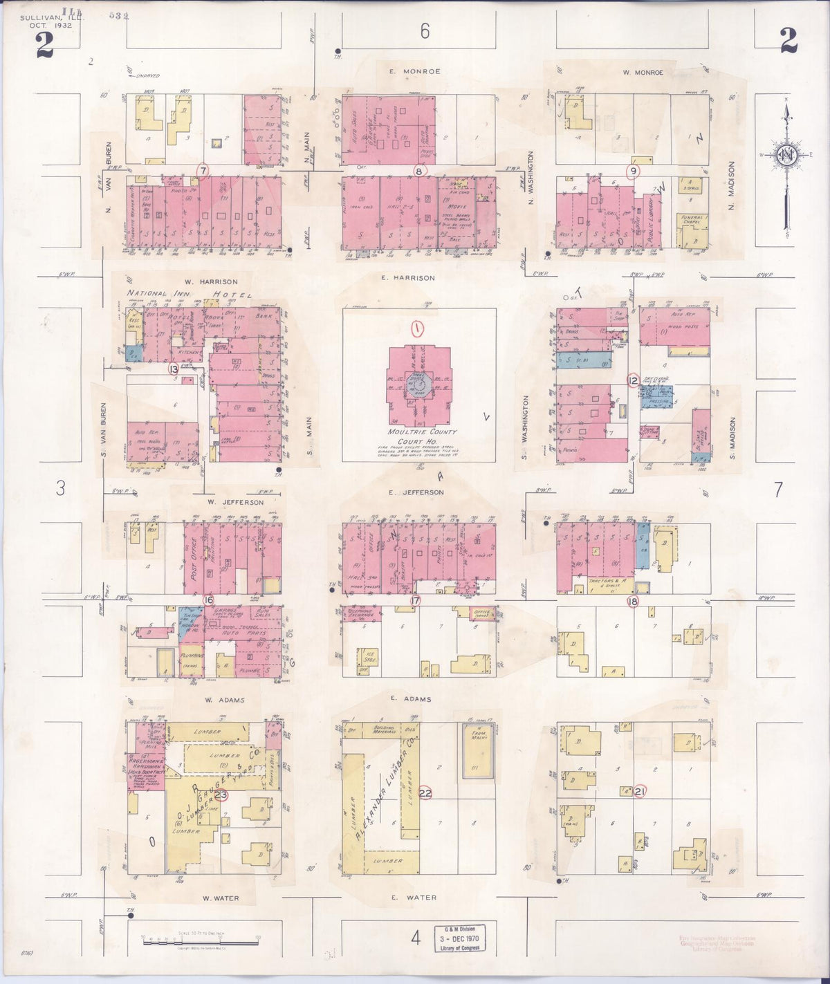 Sanborn Fire Insurance Map from Sullivan, Moultrie County, Illinois (1940), Sheet #0002 - Historic Sanborn Fire Insurance Map Print, vintage old map wall art, antique decor, genealogy gift, Illinois Illinois map