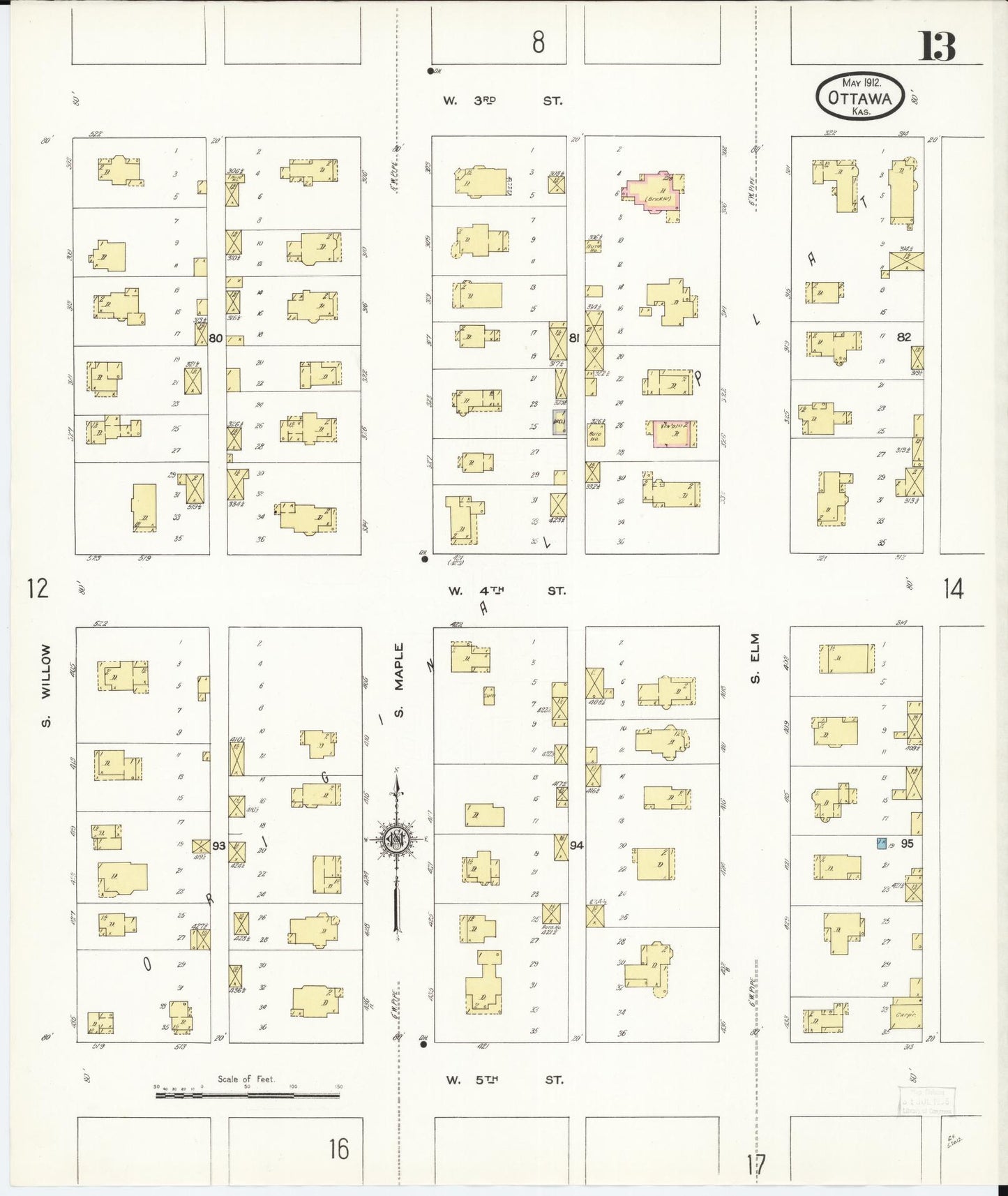 Sanborn Fire Insurance Map from Ottawa, Franklin County, Kansas (1912), Sheet #0013 - Complete Map Set gallery image, historic Sanborn map, vintage wall art, Kansas Kansas