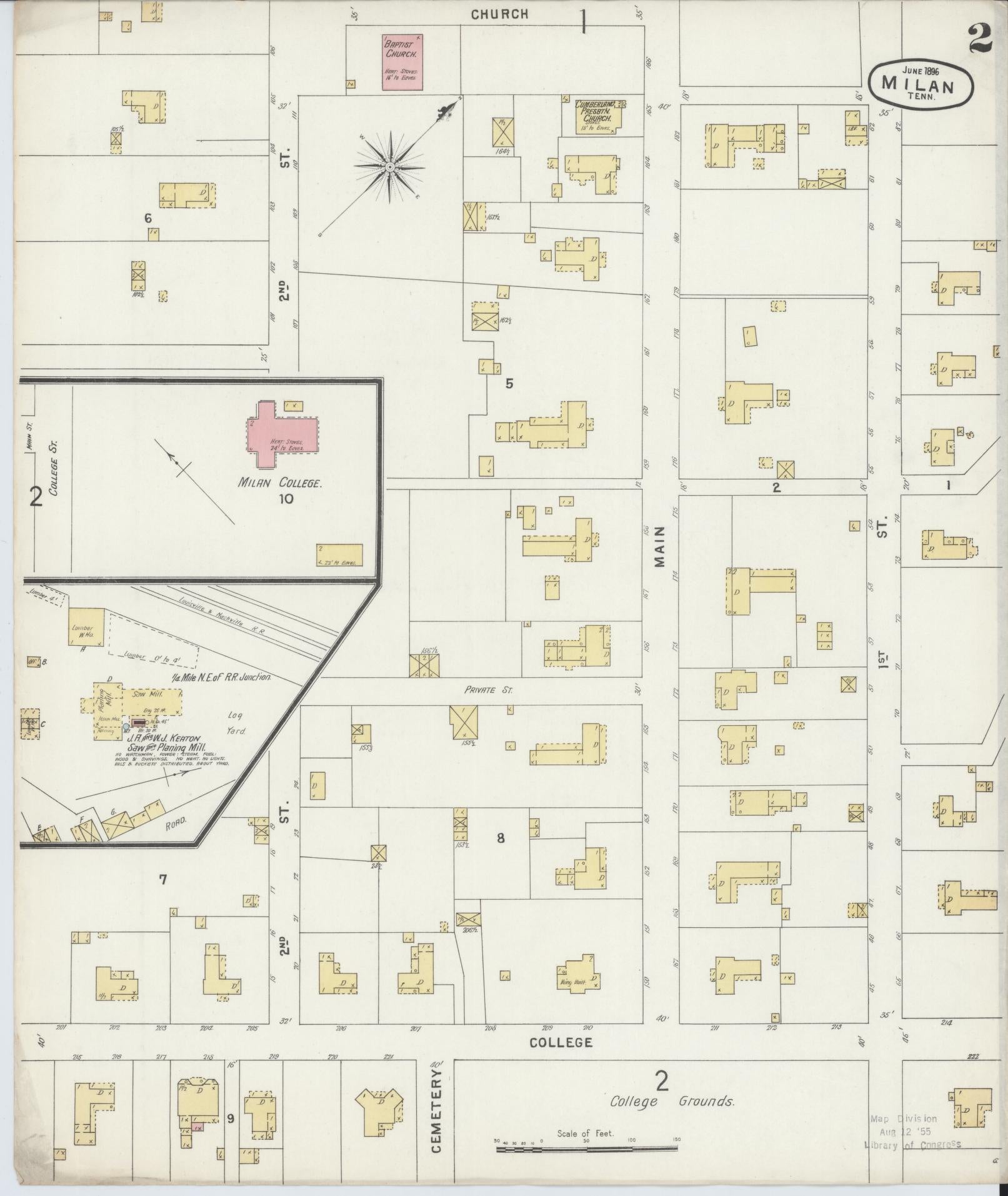 Sanborn Fire Insurance Map from Milan, Gibson County, Tennessee (1896), Sheet #0002 - Complete Map Set gallery image, historic Sanborn map, vintage wall art, Tennessee Tennessee