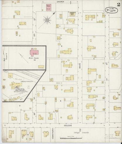 Sanborn Fire Insurance Map from Milan, Gibson County, Tennessee (1896), Sheet #0002 - Complete Map Set gallery image, historic Sanborn map, vintage wall art, Tennessee Tennessee