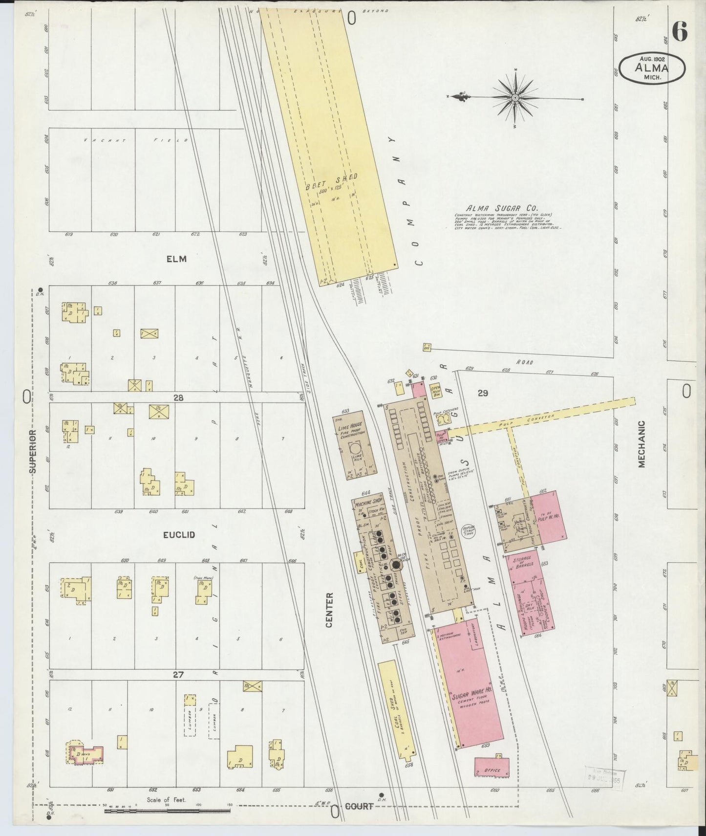 Sanborn Fire Insurance Map from Alma, Gratiot County, Michigan (1902), Sheet #0006 - Historic Sanborn Fire Insurance Map Print, vintage old map wall art, antique decor, genealogy gift, Michigan Michigan map