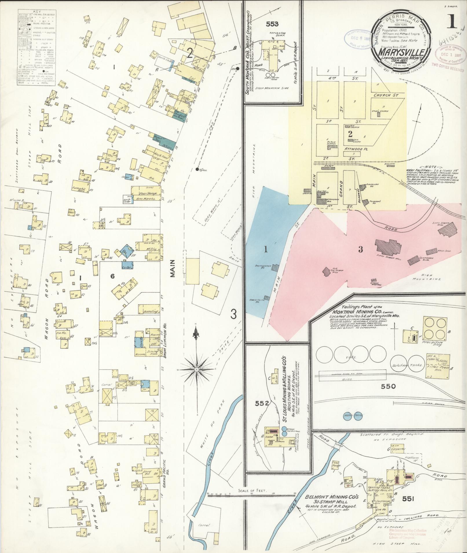 Sanborn Fire Insurance Map from Marysville, Lewis And Clark County, Montana (1897), Sheet #0001 - Complete Map Set gallery image, historic Sanborn map, vintage wall art, Montana Montana