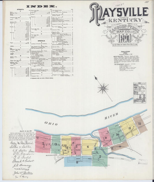 Sanborn Fire Insurance Map from Maysville, Mason County, Kentucky (1890), Sheet #0001 - Historic Sanborn Fire Insurance Map Print, vintage old map wall art, antique decor, genealogy gift, Kentucky Kentucky map