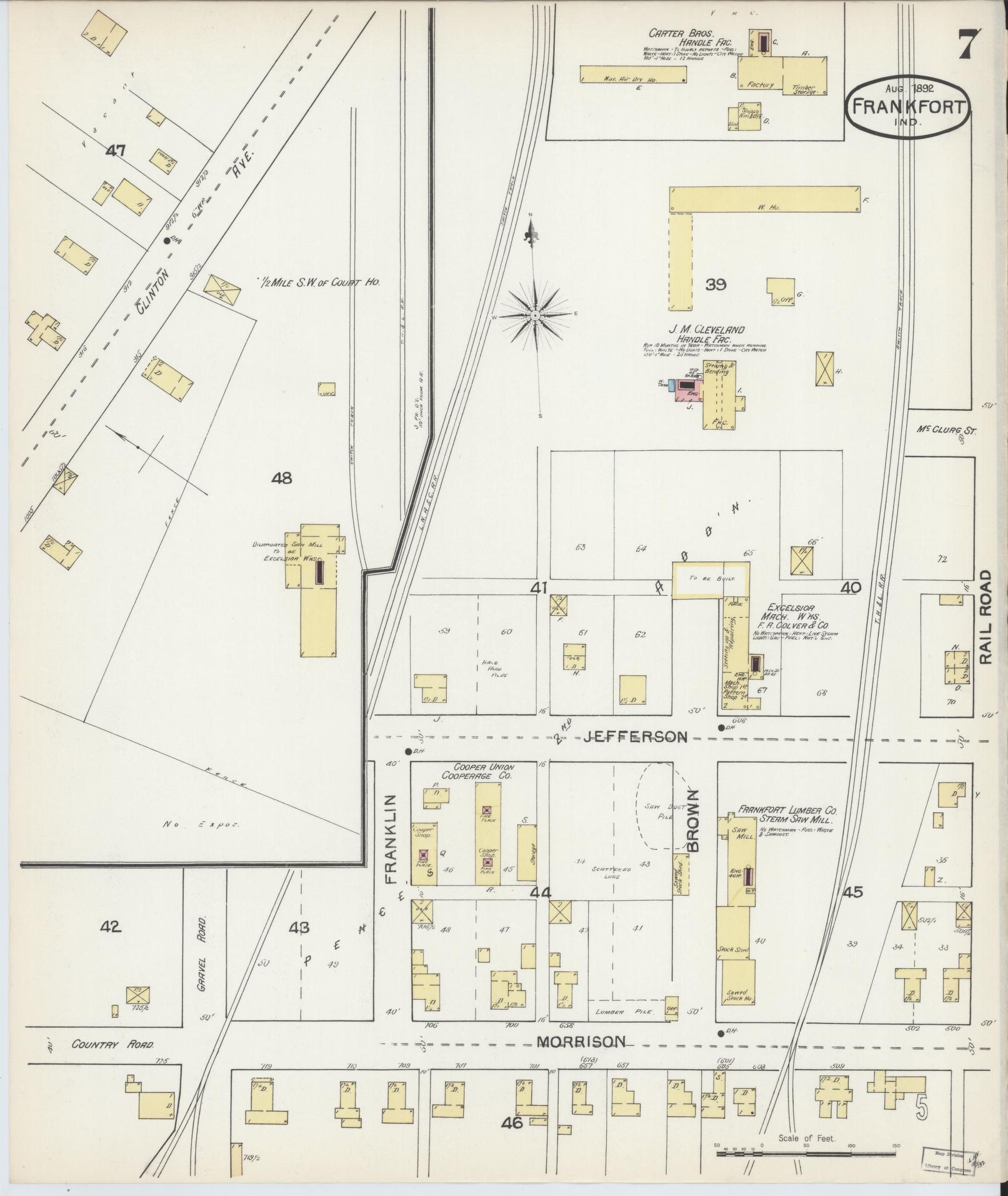 Sanborn Fire Insurance Map from Frankfort, Clinton County, Indiana (1892), Sheet #0007 - Complete Map Set gallery image, historic Sanborn map, vintage wall art, Indiana Indiana