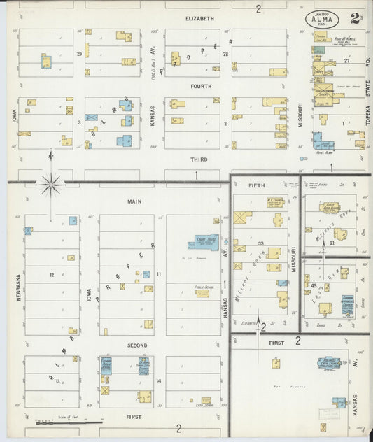 Sanborn Fire Insurance Map from Alma, Wabaunsee County, Kansas (1900), Sheet #0002 - Historic Sanborn Fire Insurance Map Print, vintage old map wall art, antique decor, genealogy gift, Kansas Kansas map