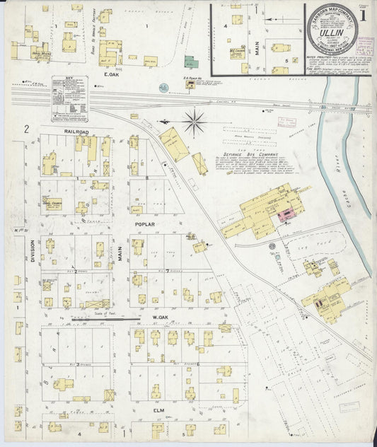 Sanborn Fire Insurance Map from Ullin, Pulaski County, Illinois (1907), Sheet #0001 - Complete Map Set gallery image, historic Sanborn map, vintage wall art, Illinois Illinois