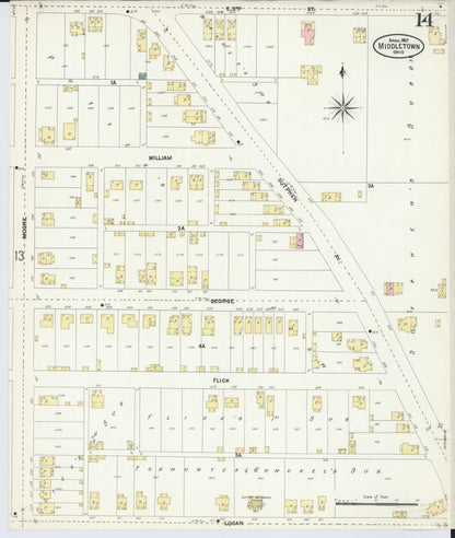 Sanborn Fire Insurance Map from Middletown, Butler County, Ohio (1907), Sheet #0014 - Historic Sanborn Fire Insurance Map Print, vintage old map wall art, antique decor, genealogy gift, Ohio Ohio map