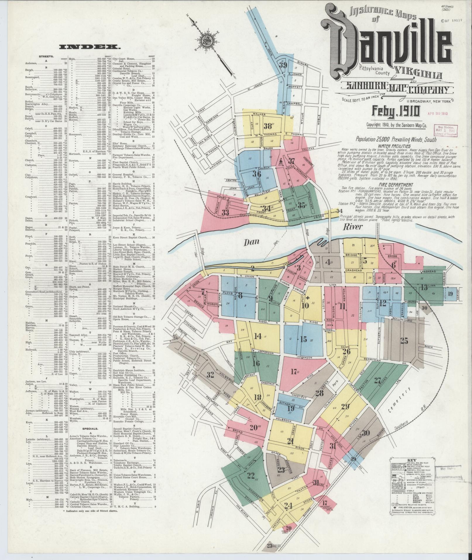 Sanborn Fire Insurance Map from Danville, Independent Cities, Virginia. (1910) – Historic Sanborn Fire Insurance Map Print