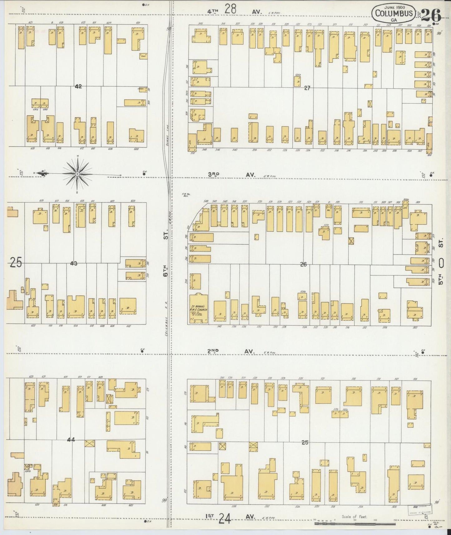 Sanborn Fire Insurance Map from Columbus, Muscogee County, Georgia (1900), Sheet #0026 - Complete Map Set gallery image, historic Sanborn map, vintage wall art, Georgia Georgia
