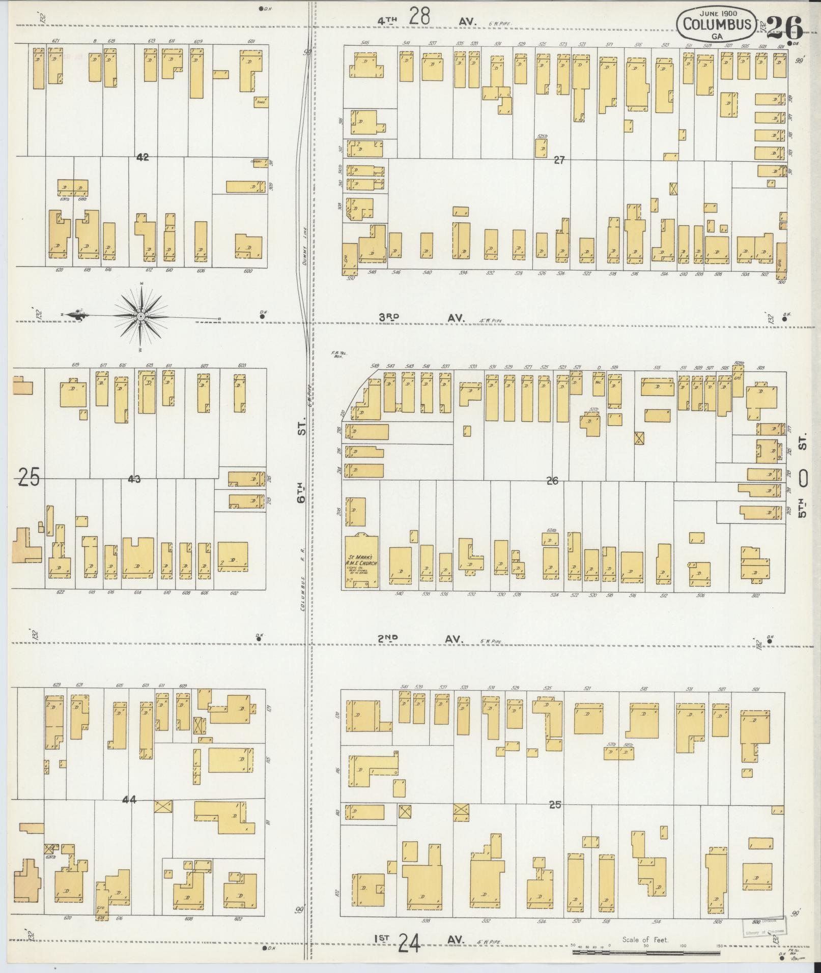Sanborn Fire Insurance Map from Columbus, Muscogee County, Georgia (1900), Sheet #0026 - Complete Map Set gallery image, historic Sanborn map, vintage wall art, Georgia Georgia