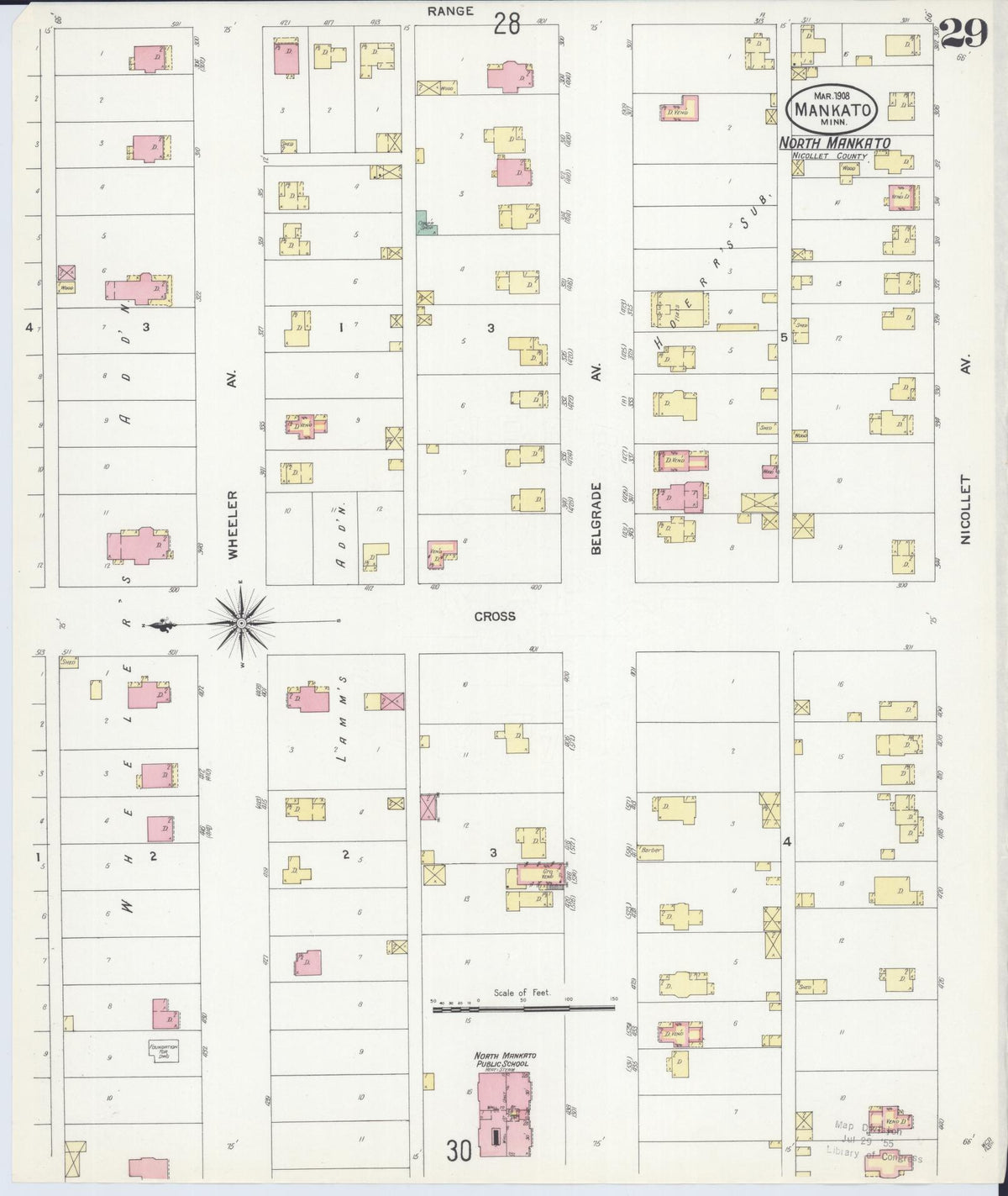Sanborn Fire Insurance Map from Mankato, Blue Earth County, Minnesota (1908), Sheet #0029 - Complete Map Set gallery image, historic Sanborn map, vintage wall art, Minnesota Minnesota