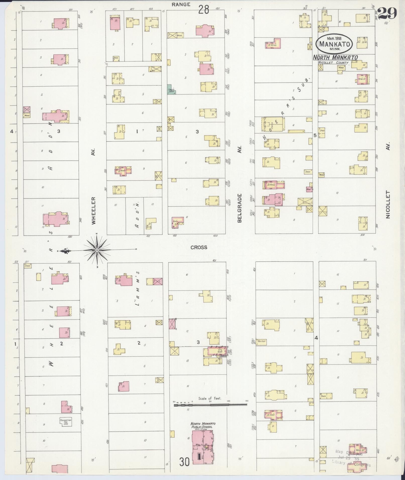 Sanborn Fire Insurance Map from Mankato, Blue Earth County, Minnesota (1908), Sheet #0029 - Complete Map Set gallery image, historic Sanborn map, vintage wall art, Minnesota Minnesota