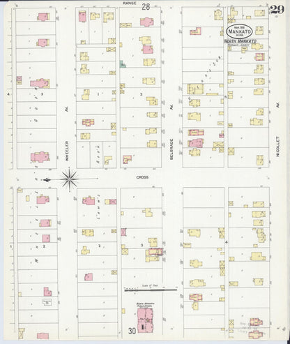 Sanborn Fire Insurance Map from Mankato, Blue Earth County, Minnesota (1908), Sheet #0029 - Complete Map Set gallery image, historic Sanborn map, vintage wall art, Minnesota Minnesota