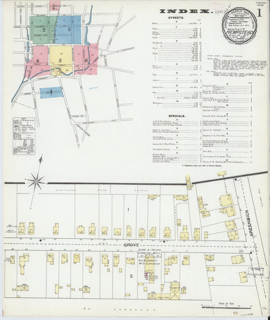 Sanborn Fire Insurance Map from Hempstead, Nassau County, New York (1892), Sheet #0001 - Historic Sanborn Fire Insurance Map Print, vintage old map wall art, antique decor, genealogy gift, New York New York map