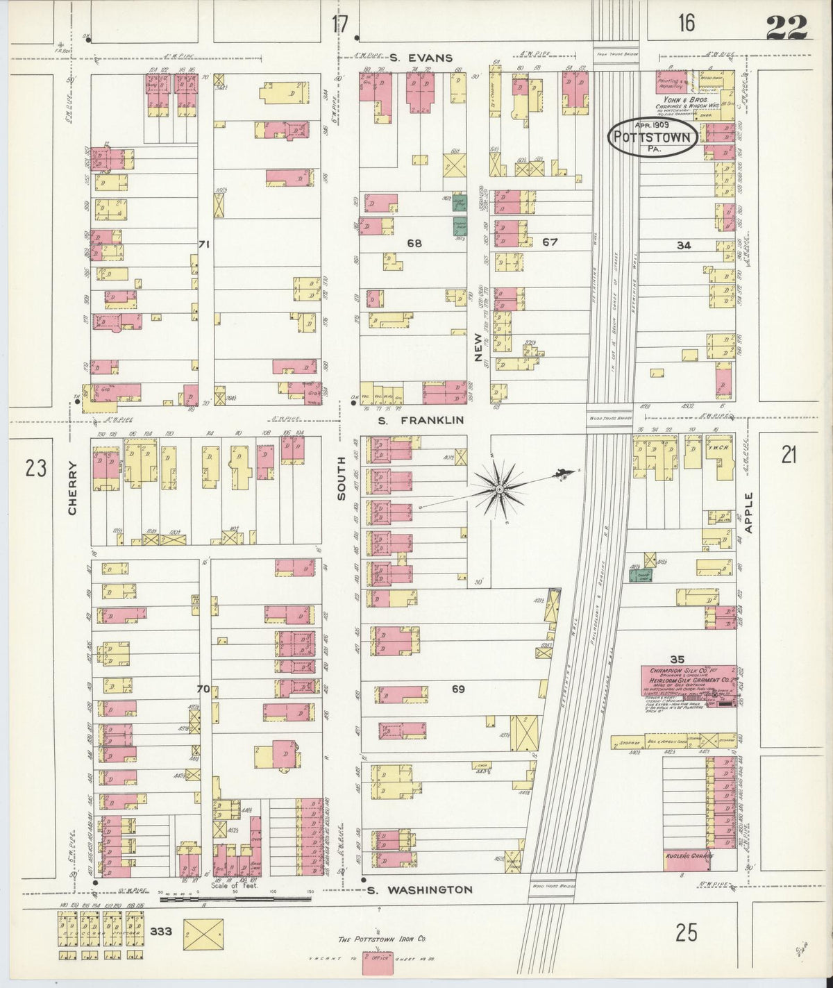Sanborn Fire Insurance Map from Pottstown, Montgomery County, Pennsylvania (1909), Sheet #0022 - Complete Map Set gallery image, historic Sanborn map, vintage wall art, Pennsylvania Pennsylvania