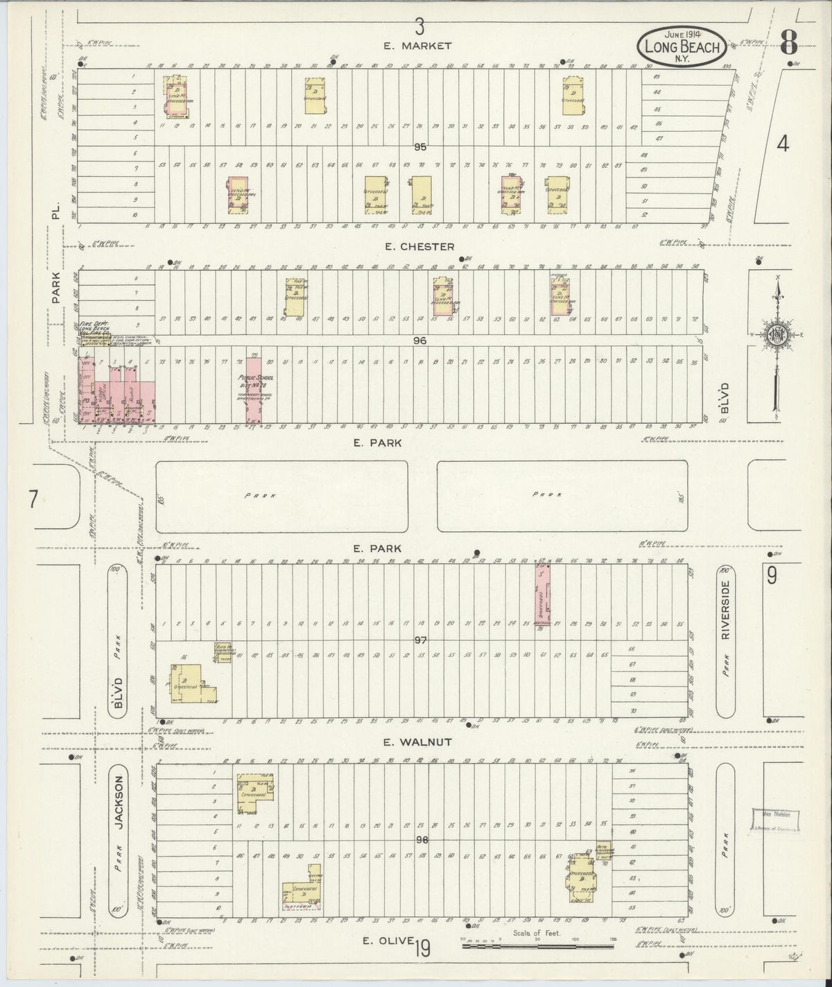 Sanborn Fire Insurance Map from Long Beach, Nassau County, New York (1914), Sheet #0008 - Complete Map Set gallery image, historic Sanborn map, vintage wall art, New York New York