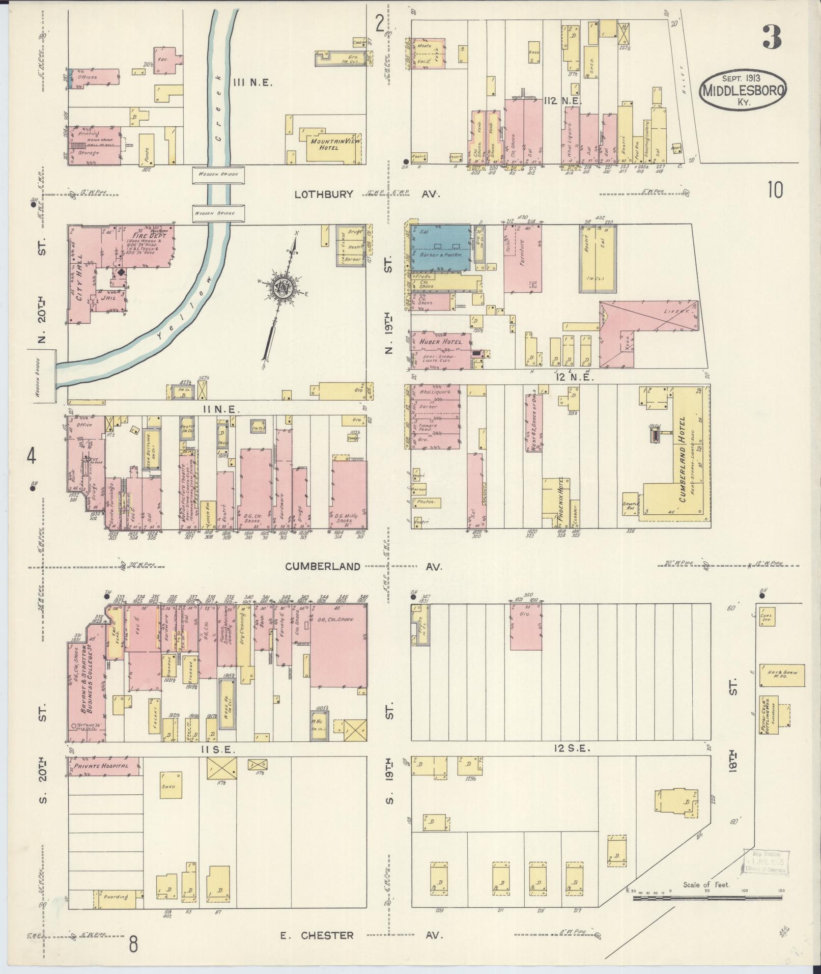Sanborn Fire Insurance Map from Middlesboro, Bell County, Kentucky (1913), Sheet #0003 - Complete Map Set gallery image, historic Sanborn map, vintage wall art, Kentucky Kentucky