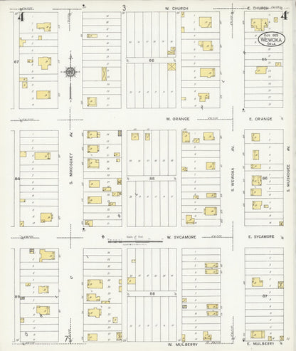 Sanborn Fire Insurance Map from Wewoka, Seminole County, Oklahoma (1925), Sheet #0004 - Complete Map Set gallery image, historic Sanborn map, vintage wall art, Oklahoma Oklahoma