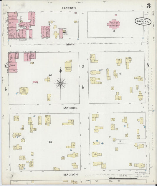 Sanborn Fire Insurance Map from Anoka, Anoka County, Minnesota (1891), Sheet #0003 - Historic Sanborn Fire Insurance Map Print, vintage old map wall art, antique decor, genealogy gift, Minnesota Minnesota map