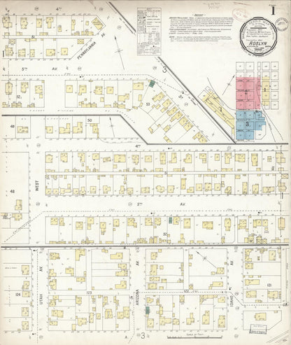 Sanborn Fire Insurance Map from Roslyn, Kittitas County, Washington (1899), Sheet #0001 - Complete Map Set gallery image, historic Sanborn map, vintage wall art, Washington Washington