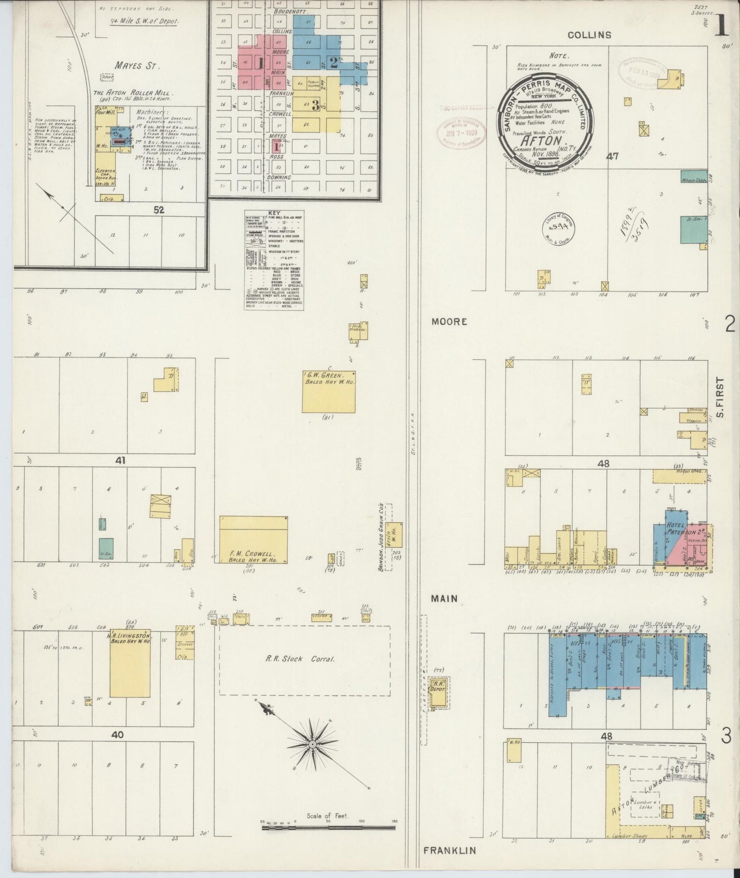 Sanborn Fire Insurance Map from Afton, Ottawa County, Oklahoma (1898), Sheet #0001 - Historic Sanborn Fire Insurance Map Print, vintage old map wall art, antique decor, genealogy gift, Oklahoma Oklahoma map