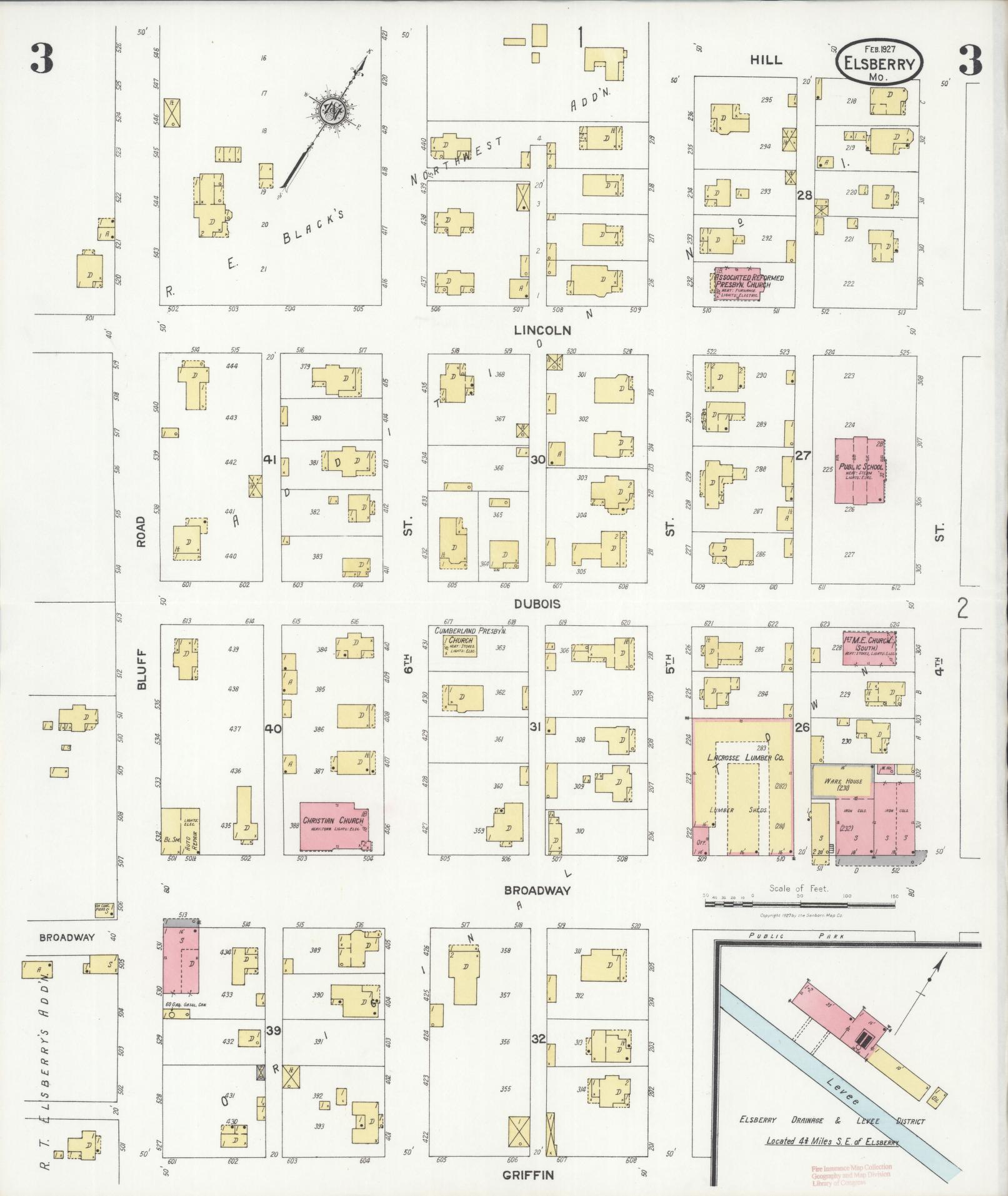 Sanborn Fire Insurance Map from Elsberry, Lincoln County, Missouri (1927), Sheet #0003 - Historic Sanborn Fire Insurance Map Print, vintage old map wall art, antique decor, genealogy gift, Missouri Missouri map