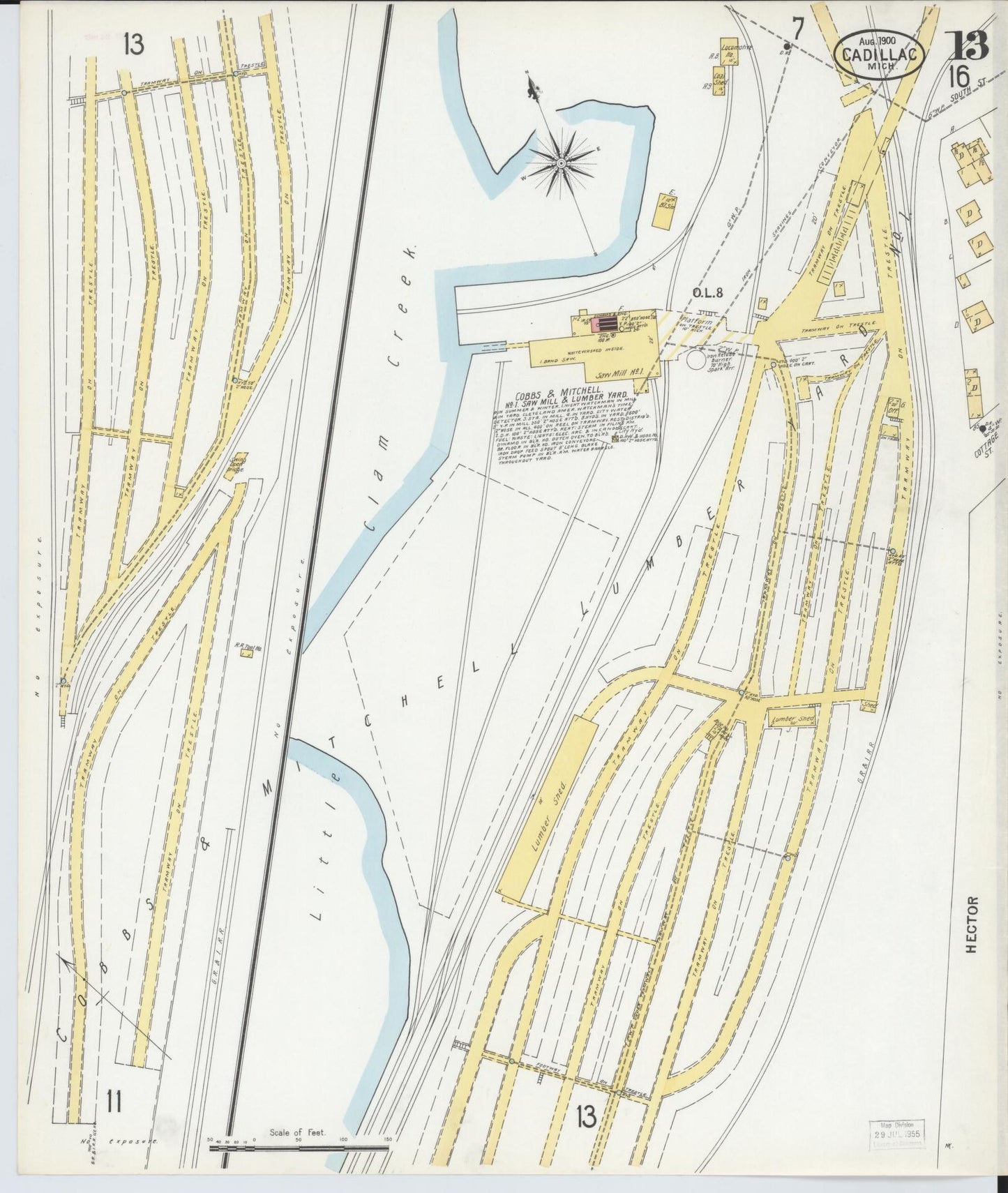 Sanborn Fire Insurance Map from Cadillac, Wexford County, Michigan (1900), Sheet #0013 - Historic Sanborn Fire Insurance Map Print, vintage old map wall art, antique decor, genealogy gift, Michigan Michigan map