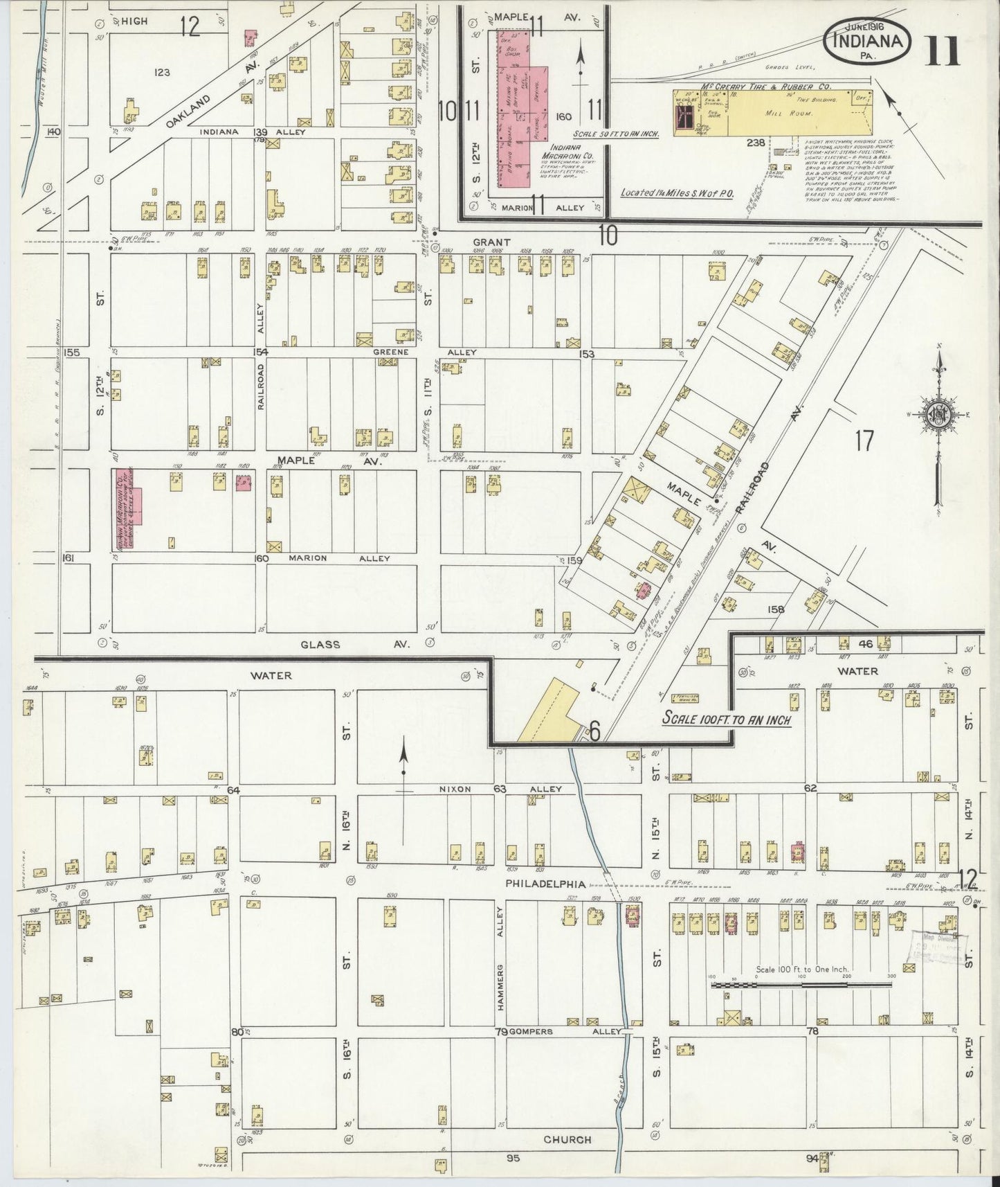 Sanborn Fire Insurance Map from Indiana, Indiana County, Pennsylvania (1916), Sheet #0011 - Historic Sanborn Fire Insurance Map Print, vintage old map wall art, antique decor, genealogy gift, Pennsylvania Pennsylvania map